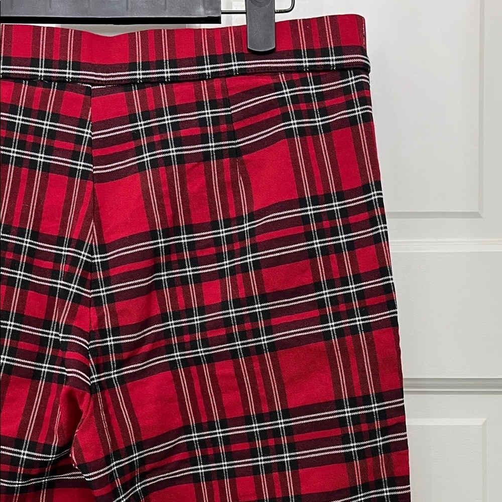 Zara Red and Black Tartan Plaid Pull On Skinny Pants - Size Large - Picture 9 of 15